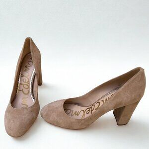 Sam Edelman Beige Suede Block Heel Pumps, Size 12